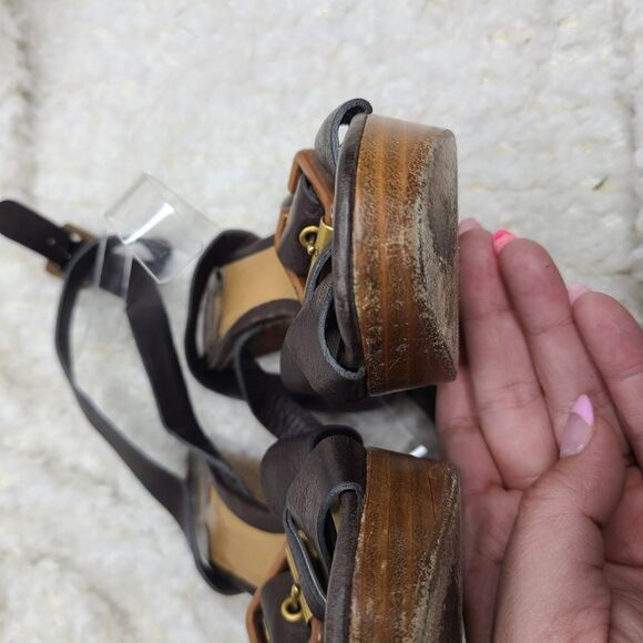 Chloe brown leather ankle wrap wedge sandals 36.5 - Picture 10 of 10